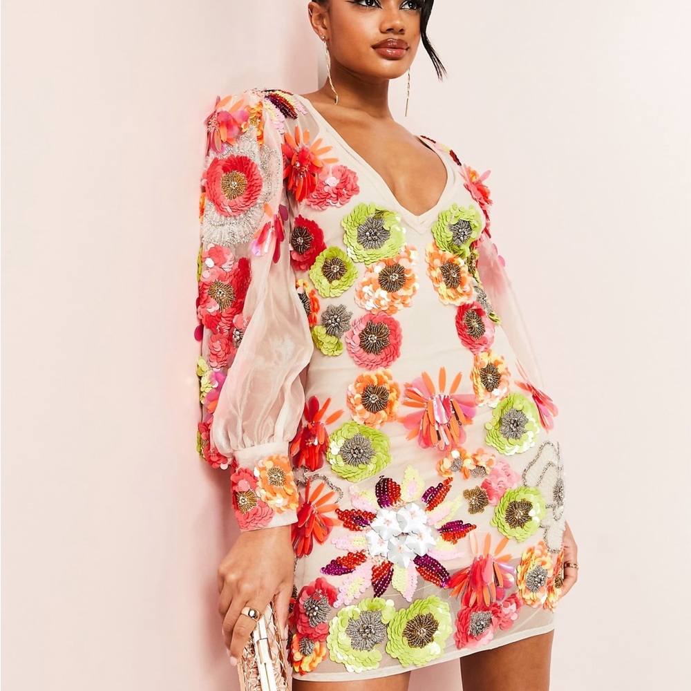 Floral Embroidered Mesh Dress